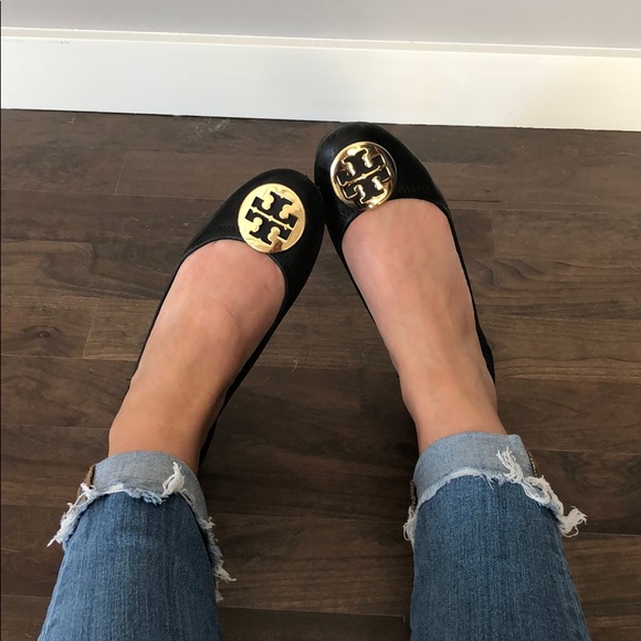 Tory Burch Shoes - Tory Burch Reva Ballet Flats / Black with Gold